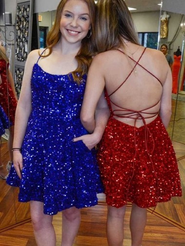 Melhores Sem Mangas Azul Real Linha A Alças finas Vestidos de Festa