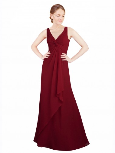 Melhores Sem Mangas Borgonha Linha A Decote V Vestido de Festa / Vestido de Madrinha