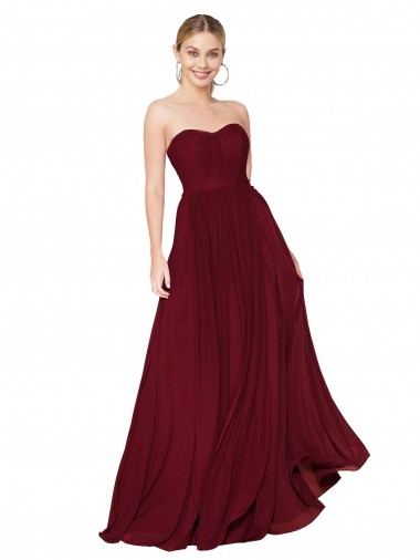 Melhores Sem Mangas Borgonha Linha A Amor Longo Vestidos de Madrinha / Vestidos de Noite / Vestidos de Festa