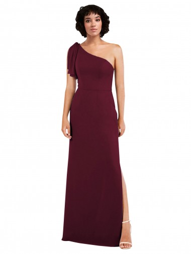 Melhores Sem Mangas Borgonha Linha A Um Ombro Vestidos de Madrinha / Vestidos de Noite