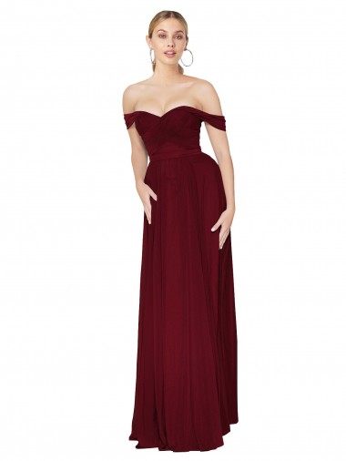 Melhores Sem Mangas Borgonha Sereia Fora do Ombro Vestidos de Madrinha / Vestidos de Noite / Vestidos de Festa