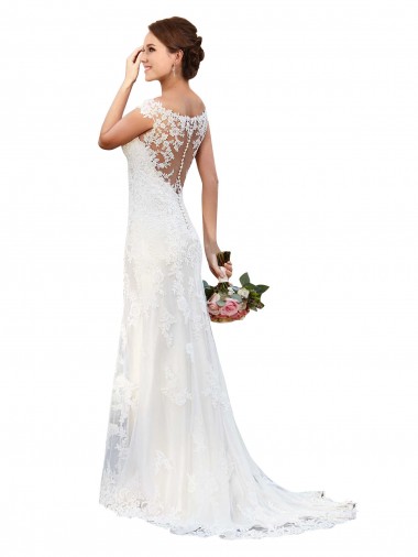 Melhores Sem Mangas Branco Bainha Barco Vestidos de Noiva