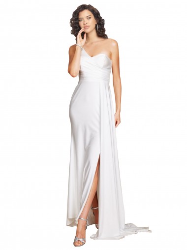 Melhores Sem Mangas Branco Linha A Um Ombro Vestidos de Noiva