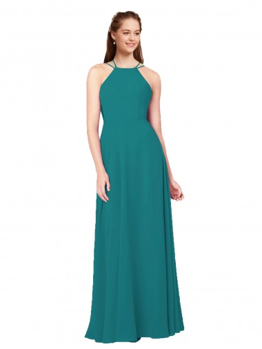 Melhores Sem Mangas Caçador Verde Criss Cruz Bainha Decote Alto Vestidos de Madrinha