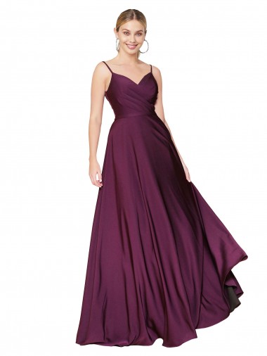 Melhores Sem Mangas Frutos Silvestres Costas em V Linha A Alças finas Vestidos de Madrinha / Vestidos de Noite / Vestidos de Festa