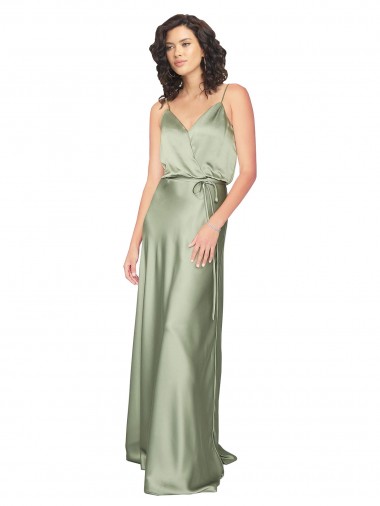Melhores Sem Mangas Fumo Verde Costas em V Linha A Decote V Vestidos de Madrinha / Vestidos de Noite