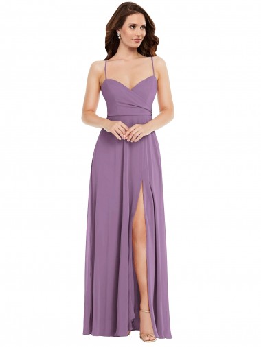 Melhores Sem Mangas Lavanda Escura Lombar Linha A Alças finas Vestidos de Madrinha