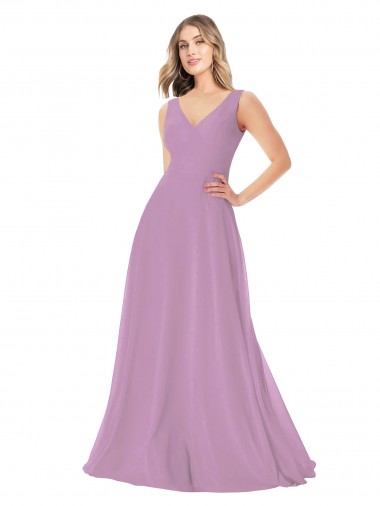 Melhores Sem Mangas Lavanda Escura Linha A Decote V Vestidos de Madrinha