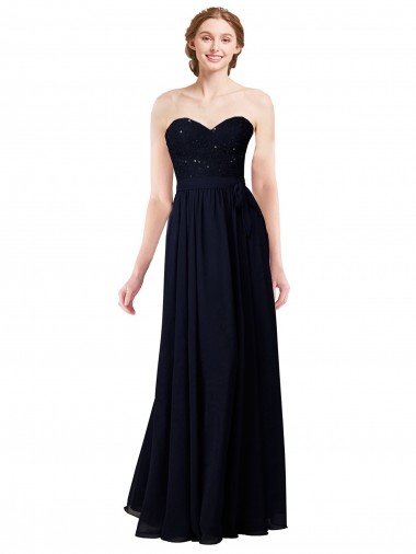 Melhores Sem Mangas Marinha Negra Linha A Amor Vestido Formais / Vestido de Madrinha