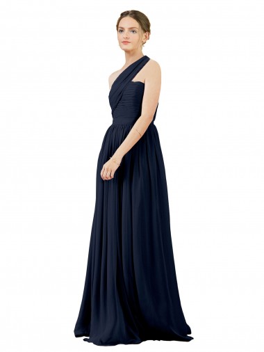 Melhores Sem Mangas Marinha Negra Linha A Um Ombro Vestido de Noite / Vestidos de Madrinha