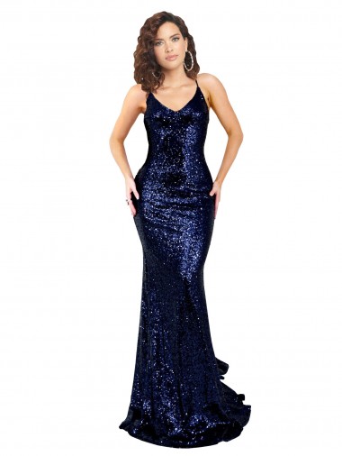 Melhores Sem Mangas Marinha Negra Lombar Sereia Decote V Vestidos de Madrinha / Vestidos de Noite / Vestidos de Festa