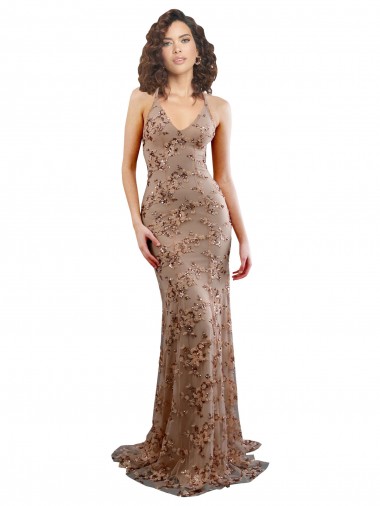 Melhores Sem Mangas Ouro Rosa Sem encosto Sereia Decote V Vestidos de Madrinha / Vestidos de Noite / Vestidos de Festa