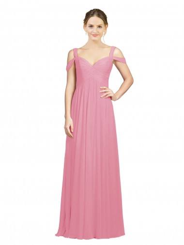 Melhores Sem Mangas Pele Rosa Linha A Fora do Ombro Vestidos de Madrinha