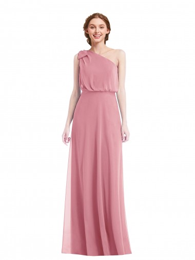 Melhores Sem Mangas Pele Rosa Linha A Um Ombro Vestidos de Madrinha
