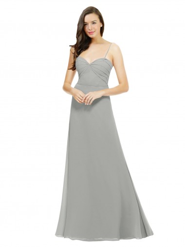 Melhores Sem Mangas Prata Linha A Alças finas Vestido de Madrinha / Vestido de Baile