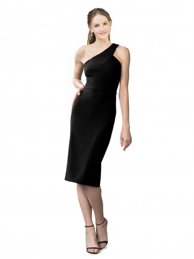 Melhores Sem Mangas Preto Bainha Um Ombro Curto Vestidos de Madrinha / Vestidos de Noite / Vestidos de Festa