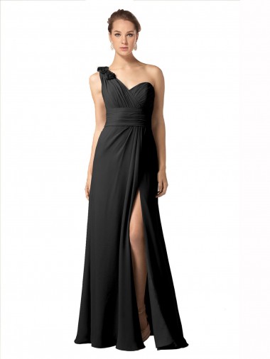 Melhores Sem Mangas Preto Linha A Um Ombro Vestidos de Festa / Vestidos de Madrinha
