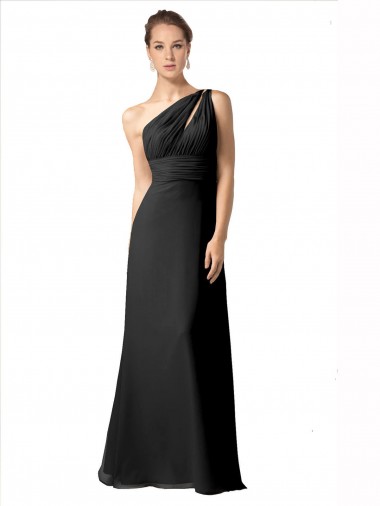 Melhores Sem Mangas Preto Linha A Um Ombro Vestido de Noite / Vestidos de Madrinha