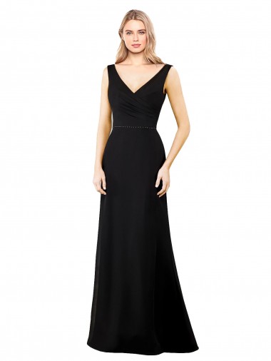 Melhores Sem Mangas Preto Costas em V Linha A Decote V Vestidos de Madrinha / Vestidos de Festa