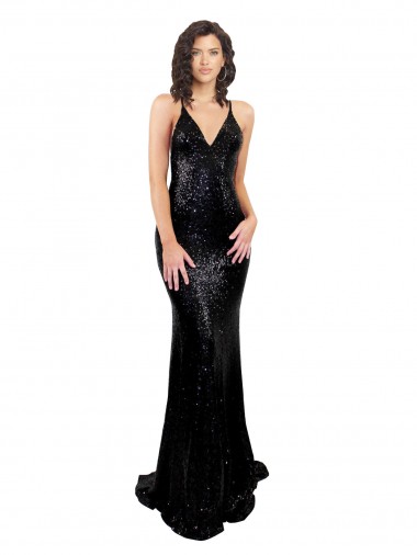 Melhores Sem Mangas Preto Sem encosto Sereia Decote V Vestidos de Madrinha / Vestidos de Noite / Vestidos de Festa