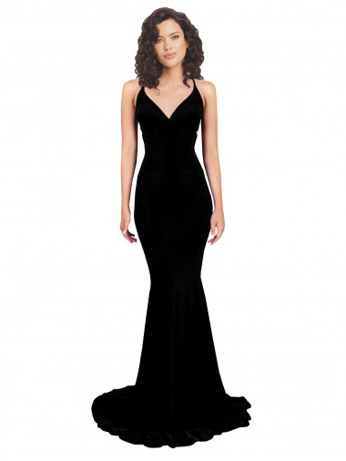 Melhores Sem Mangas Preto Abrir de volta Sereia Decote V Vestidos de Madrinha / Vestidos de Noite / Vestidos de Festa