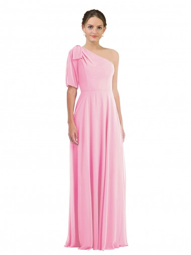 Melhores Sem Mangas Quase Rosa Trombeta Um Ombro Vestidos de Madrinha