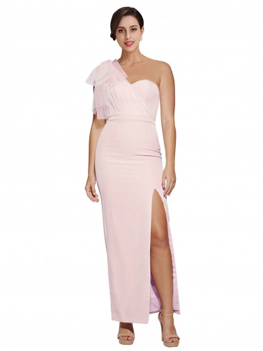 Melhores Sem Mangas Rosa Lombar Bainha Um Ombro Vestidos de Madrinha / Vestidos de Noite / Vestidos de Festa