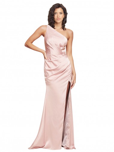 Melhores Sem Mangas Rosa Lombar Bainha Um Ombro Longo Vestidos de Madrinha / Vestidos de Noite / Vestidos de Festa