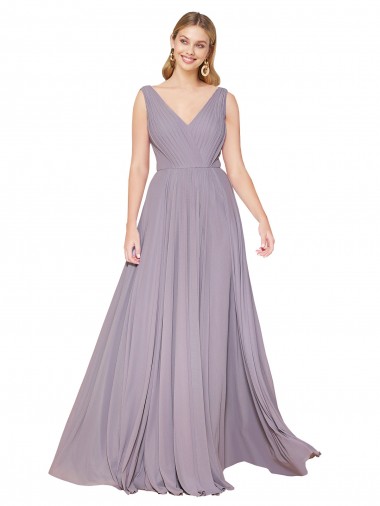 Melhores Sem Mangas Rosa Empoeirada Costas em V Linha A Decote V Vestidos de Madrinha / Vestidos de Noite / Vestidos de Festa