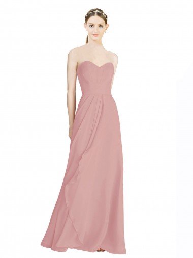 Melhores Sem Mangas Rosa Empoeirado Lombar Linha A Amor Vestidos de Madrinha