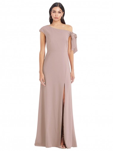 Melhores Sem Mangas Rosa Empoeirado Linha A Fora do Ombro Vestidos de Madrinha / Vestidos de Noite / Vestidos de Festa