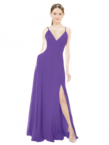 Melhores Sem Mangas Roxo Linha A Alças finas Vestidos de Madrinha