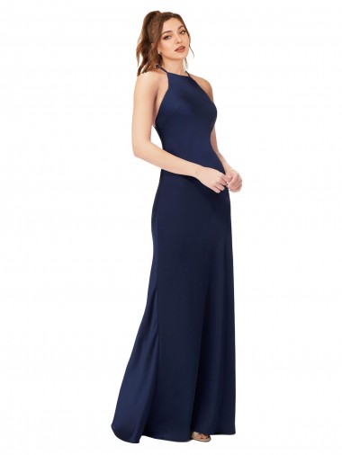 Melhores Sem Mangas Safira Criss Cruz Bainha Decote Alto Vestidos de Madrinha / Vestidos de Noite / Vestidos de Festa