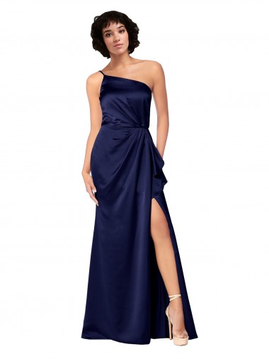Melhores Sem Mangas Safira Linha A Um Ombro Vestidos de Madrinha / Vestidos de Noite / Vestidos de Festa
