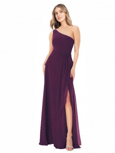 Melhores Sem Mangas Uva Linha A Um Ombro Vestido de Madrinha / Vestido de Baile