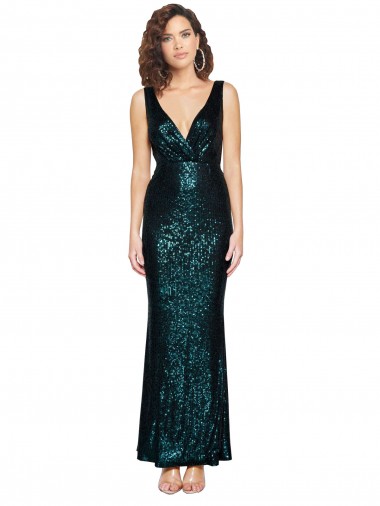 Melhores Sem Mangas Verde Escuro Sereia Decote V Vestidos de Madrinha / Vestidos de Noite / Vestidos de Festa