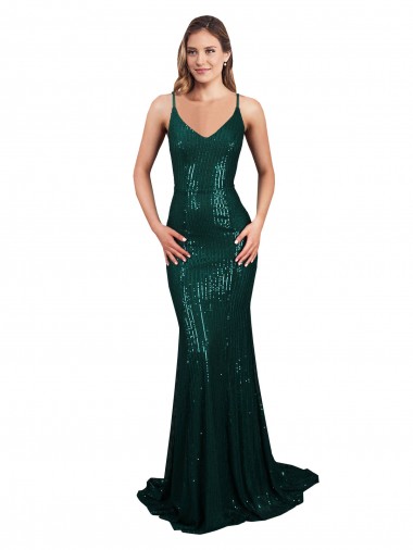 Melhores Sem Mangas Verde Escuro Lombar Sereia Decote V Vestidos de Madrinha / Vestidos de Noite / Vestidos de Festa
