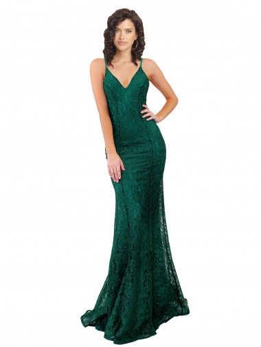 Melhores Sem Mangas Verde Escuro Abrir de volta Sereia Decote V Vestidos de Madrinha / Vestidos de Festa