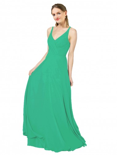 Melhores Sem Mangas Verde Esmeralda Criss Cruz Bainha Decote V Vestidos de Madrinha