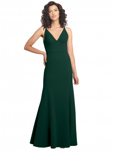 Melhores Sem Mangas Verde Meia-Noite Costas em V Linha A Decote V Longo Vestidos de Madrinha / Vestidos de Noite / Vestidos de Festa