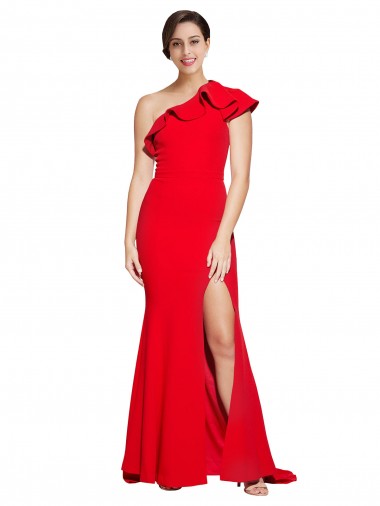 Melhores Sem Mangas Vermelho Bainha Um Ombro Vestido de Madrinha / Vestido de Festa