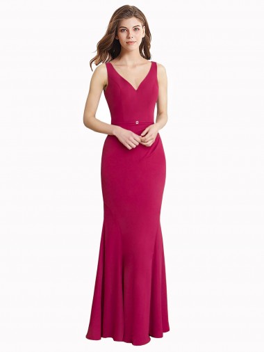 Melhores Sem Mangas Vermelho Costas em V Sereia Decote V Vestidos de Madrinha / Vestidos de Festa