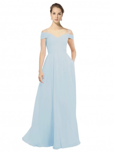 Melhores Sem Mangas Vidro Marinho Linha A Fora do Ombro Vestidos de Madrinha / Vestidos de Baile
