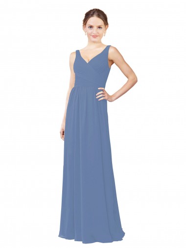 Melhores Sem Mangas Windsor Azul Bainha Decote V Vestidos de Madrinha