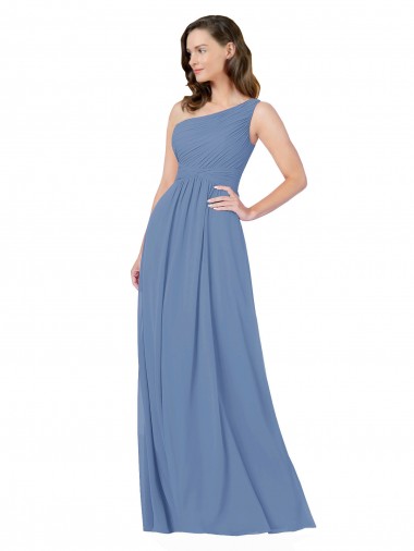 Melhores Sem Mangas Windsor Azul Bainha Um Ombro Vestidos de Madrinha